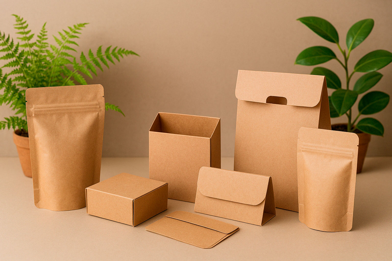 Diversos tipos de packaging de cartón y papel como bolsas, cajas, sobres...