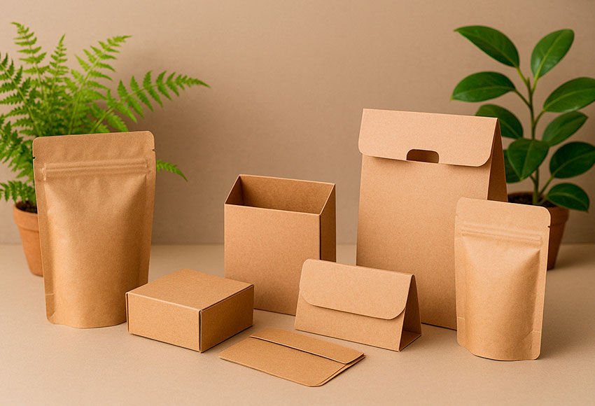 Diversos tipos de packaging de cartón y papel como bolsas, cajas, sobres...